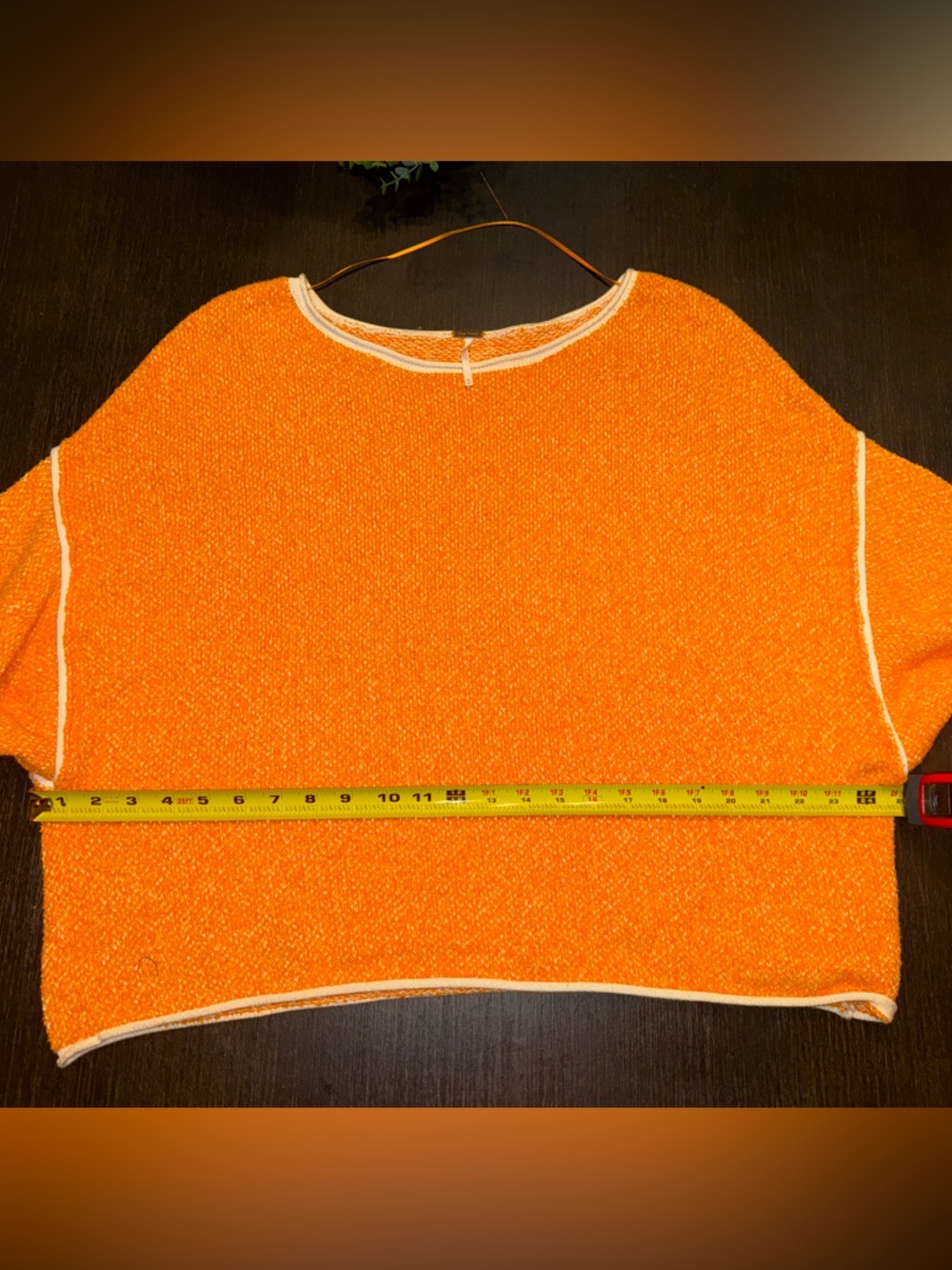 Free People Cropped Orange Bouclé Pullover with White Trim - Picture 8 of 9